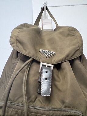 Prada Olive Nylon Backpack with Leather Buckle